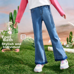 ASK JUNIOR Girls Pants Spring Children's Gradient Foot Casual Micro-flared Pants Jeans Blue 170