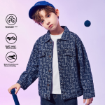 ASK JUNIOR Boys Jacket Spring Children's Letters Full Printed Casual Denim Jacket Blue 170