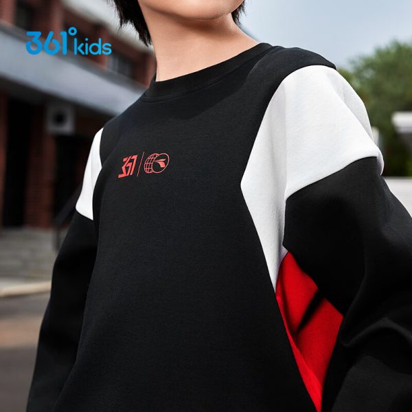 361° children's clothing for boys and girls 2024 autumn 3-12 years old all-match pullover sweatshirt black 150