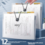 Gold value 12-grid A4 transparent folder, document book classification accordion bag, student test paper storage bag, large-capacity multi-layer document bag, contract storage book, storage box