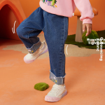 ASK JUNIOR Girls Pants Spring Children's Washed Jeans Turned-Hem Embroidered Trousers Anti-Mosquito Pants Blue 100 - Image 6