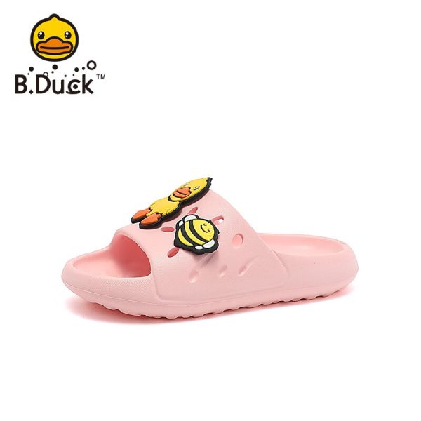 B.Duck little yellow duck children's shoes children's slippers boys and girls home slippers baby soft sole casual shoes 5951 pink 32