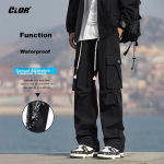 CLOR American workwear casual pants men's spring and summer trendy functional pants loose windproof straight pants CL18 black 3XL