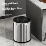 AKBK stainless steel metal trash can living room kitchen bathroom light luxury hotel office large round single layer 10L - Image 6