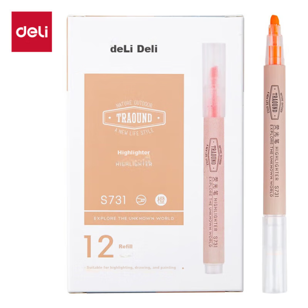 Deli orange eye-catching fluorescent pen student exam review key pen office classification mark water-based marker 12 pieces S731 orange