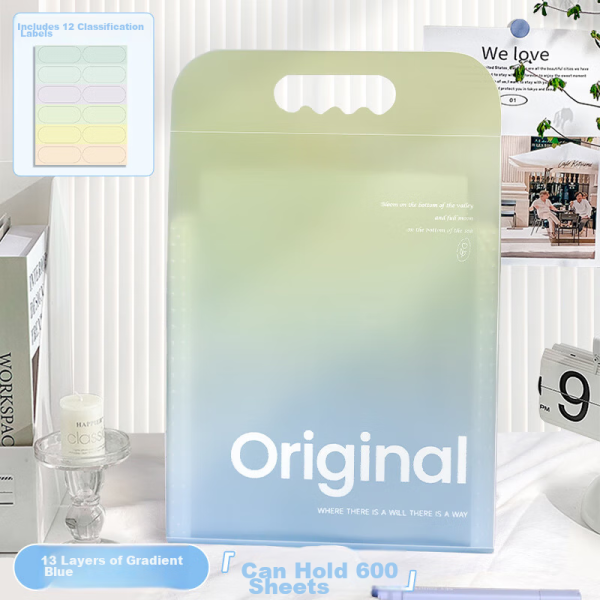 Benyi A4/13 grid student test paper storage bag accordion bag test paper storage bag multi-layer accordion folder file bag test paper storage - gradient green