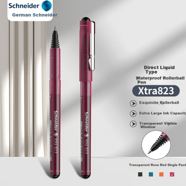 Schneider needle tube neutral pen 0.5mm black core smooth signature pen large capacity straight liquid fountain pen for students 823 single pack - transparent rose red 182308