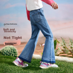 ASK JUNIOR Girls Pants Spring Children's Gradient Foot Casual Micro-flared Pants Jeans Blue 170 - Image 2
