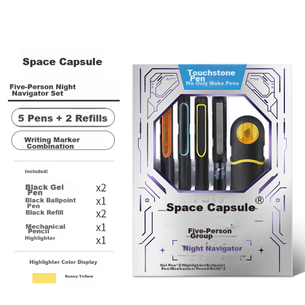 Dianshi Pen Space Capsule Gel Pen/Fluorescent Pen Study Set High-value Student Homework Marking Pen 329E [Night Traveler] 5-Pack