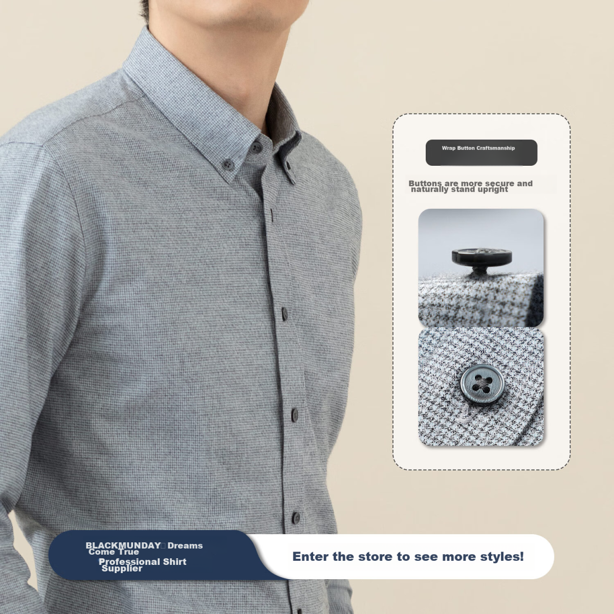BLACKMONDAY [80 long-staple cotton] pure cotton long-sleeved shirt men's spring and autumn cotton free ironing men's casual business shirt - Image 6