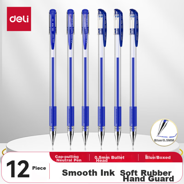 Deli 0.5mm push gel pen fountain pen signature pen 4 colors fashion pen body soft glue handshake black 12 pieces/box