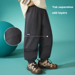 ASK JUNIOR pure cotton boy pants 2025 spring overalls casual sports woven pants children's leggings trousers gray 160 - Image 3