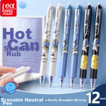 Juvenile Companion X Lexuan neutral pen hot erasable high-value student office 0.5ST head push signature pen easy-to-erase magic pen cartoon pen correction water-based pen stationery black 12 pieces - Image 10