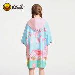 B.Duck Little Yellow Duck Children's Quick Dry Bathrobe Cape with Hood Wearable Girls Absorbent Towel Beach Towel Hot Spring Bath Towel - Image 6