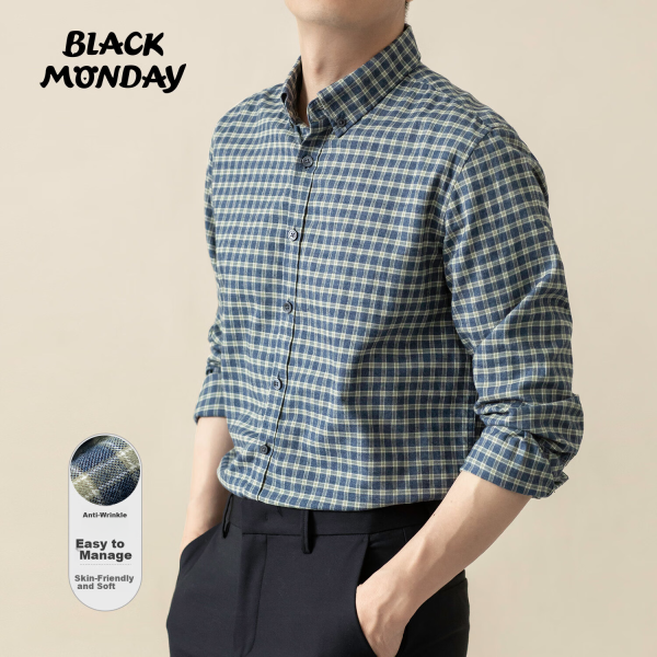 BLACKMONDAY pure cotton Oxford long-sleeved shirt men's cotton anti-wrinkle free ironing solid color men's business casual shirt