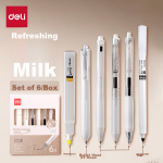 Deli quick-drying gel pen set high-value fluorescent pen gel pen straight liquid pen ST head student brushing question white pen set 6 pieces/box 33867 - Image 2