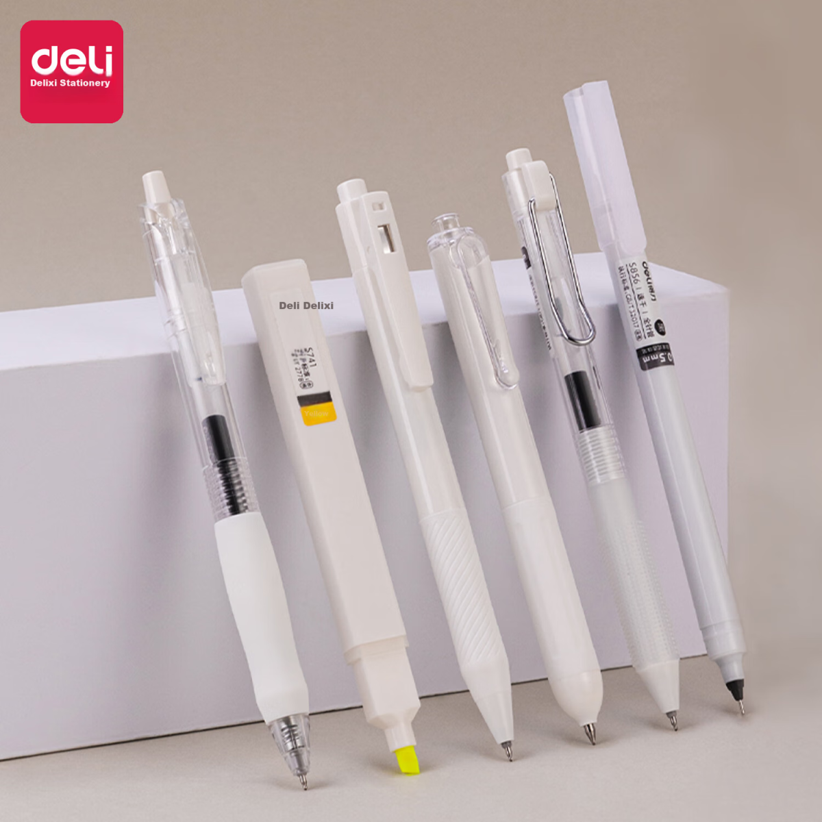 Deli quick-drying gel pen set high-value fluorescent pen gel pen straight liquid pen ST head student brushing question white pen set 6 pieces/box 33867 - Image 7