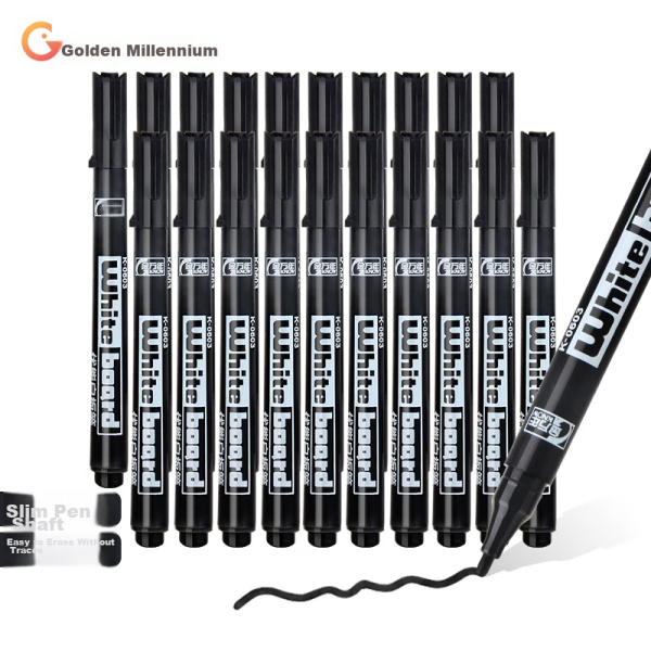 Jin Wannian whiteboard pen black mini small thin rod single head erasable easy to erase children's male and female special pen 20 pieces K-0603