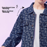ASK JUNIOR Boys Jacket Spring Children's Letters Full Printed Casual Denim Jacket Blue 170 - Image 3