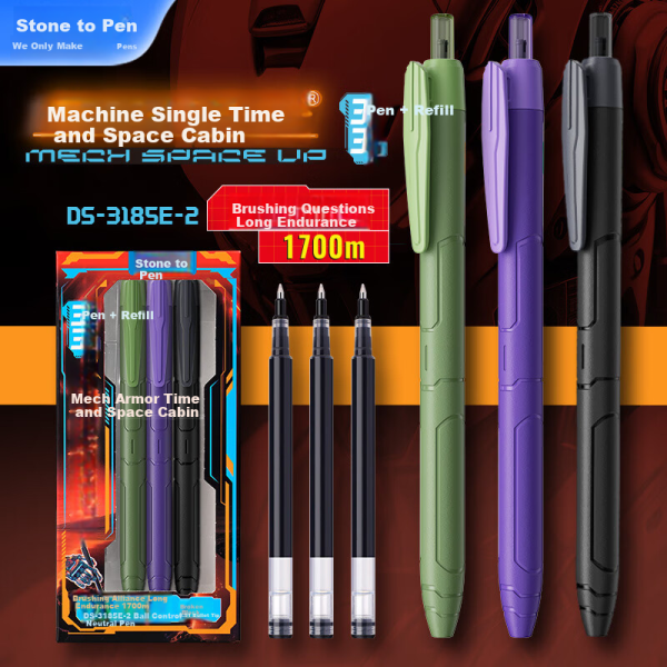 Dianshi pen mecha time and space cabin press neutral pen high value 0.5mm carbon black pen large capacity student homework brush pen office signature pen 0185 3 pens + 3 black cores