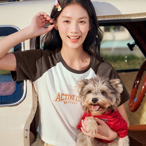 361° short-sleeved women's spring and summer round neck cute pet sports leisure loose breathable top T-shirt 662519112-3