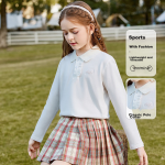 ASK JUNIOR Girls T-shirt 2025 Spring Pure Color All-match Children's Running Polo Shirt White 160 - Image 2