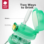 Babycare children's water cup baby drinking water anti-fall children's straw cup Tyrannosaurus Rex double drinking mouth big belly cup-600ml Amber Green - Image 3