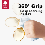 Babycare Baby Learning to Eat Independent Eating Training Fork and Spoon PPSU Baby Curved Fork and Spoon with Packaging Box - Glacier Blue - Image 2