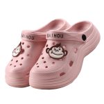 BAIHOU White Monkey Women's Hole Shoes Summer Garden Cartoon Indoor Beach Baotou Sandals D-01 Purple Pink 36-37 - Image 2