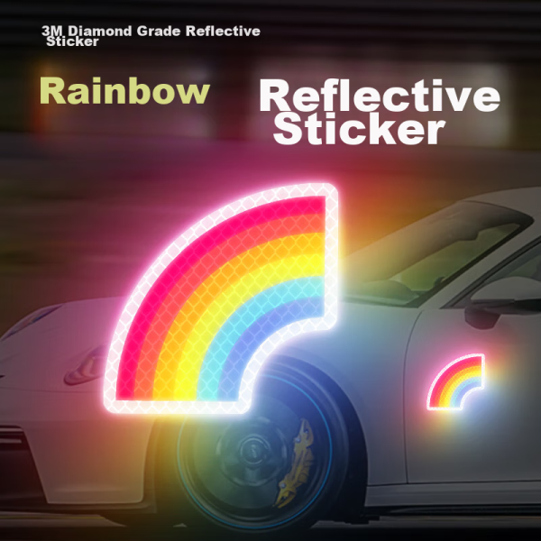 3M reflective stickers warning tape logo luminous stickers electric car motorcycle car scratch cover stickers diamond grade - rainbow signal 8.5cm*8.4cm (1 piece/bag)