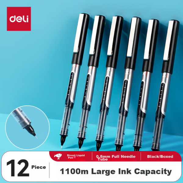Deli S01 neutral pen signature pen 0.5mm bullet classic office press pen water pen black 12 pieces/box