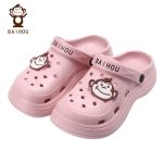 BAIHOU White Monkey Women's Hole Shoes Summer Garden Cartoon Indoor Beach Baotou Sandals D-01 Purple Pink 36-37