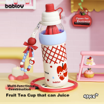 BABLOV Huabansen thermos cup for women, high-value, large-capacity, cute water cup for students and children, tea and water separation straw cup