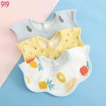 9i9 baby bib summer waterproof bib pure cotton surface baby rotatable rice pocket 3 pieces random colors A438 - Image 8