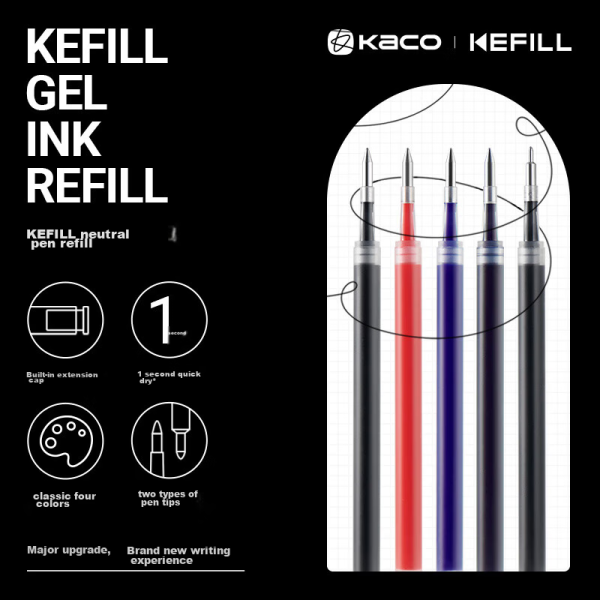 KACO Asian standard Kefill neutral pen refill press refill replacement refill 0.45 bullet pen tip quick-drying black 800m writing length press refill water-based refill