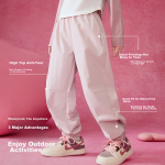 ASK JUNIOR waterproof children's girls pants spring outdoor sports leggings pants big children wear-resistant overalls gray pink 170 - Image 7