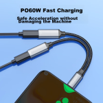 CangHua headphone adapter Type-c to 3.5mm audio converter charging and listening to music two-in-one PD60W fast charging voice call converter Huawei Xiaomi Honor mobile phone - Image 2