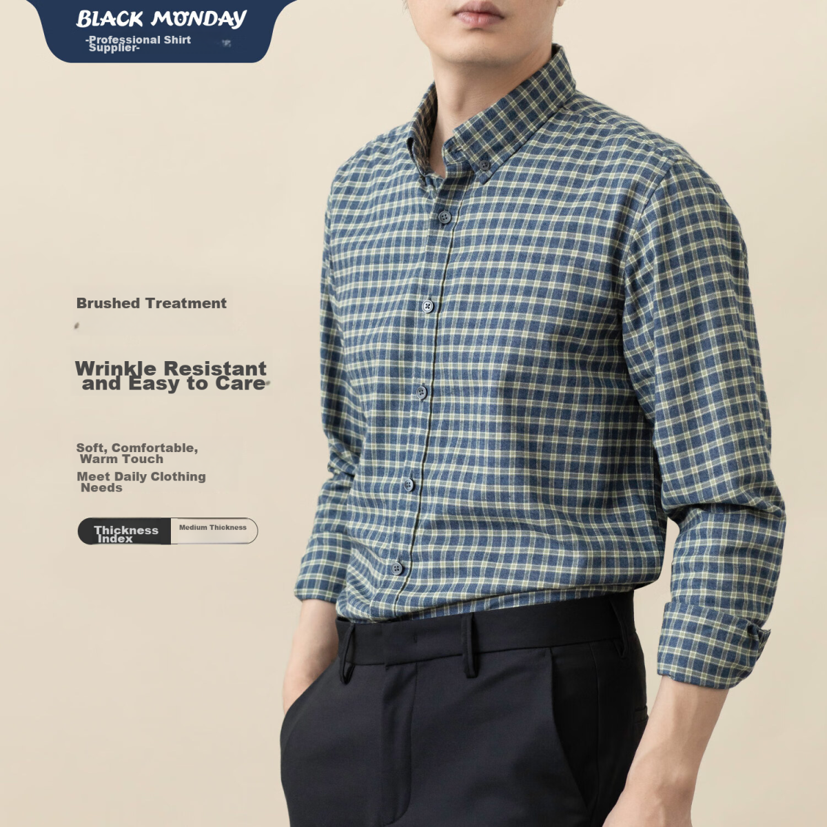 BLACKMONDAY pure cotton Oxford long-sleeved shirt men's cotton anti-wrinkle free ironing solid color men's business casual shirt - Image 5