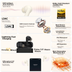 BarbetSound A75 Pro Active Noise Cancelling Bluetooth Headphones 42dB Gold Label Certified 40h Long Battery Life Bluetooth 5.4 In-Ear Headphones Suitable for Huawei Xiaomi Mobile Phones Beige