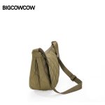 BIGCOWCOW messenger bag for women large capacity Korean style all-match withered quilted dumpling bag college student class shoulder bag bark green - Image 5