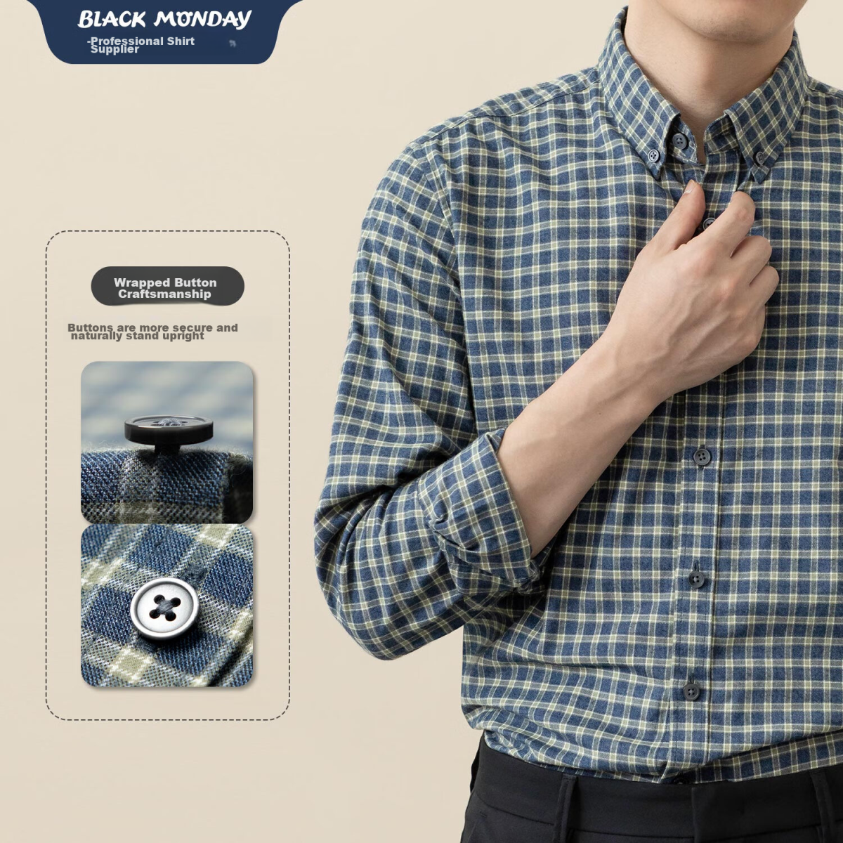 BLACKMONDAY pure cotton Oxford long-sleeved shirt men's cotton anti-wrinkle free ironing solid color men's business casual shirt - Image 3