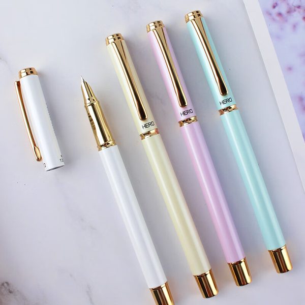 HERO [Children's Day Gift] Fountain Pen 1302D Iridium Pen Student Positive Writing Pen Office Signature Pen Ink Pen Pink (Dark Tip EF Tip)