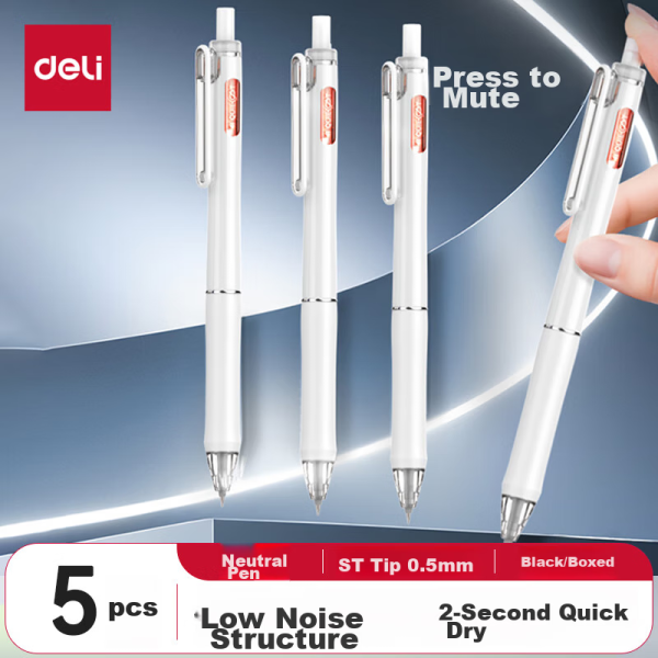 Deli 1600m large capacity gel pen straight liquid pen 0.5mm full needle tube student signature pen ballpoint pen black 12 pieces/box S1600