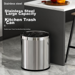 AKBK stainless steel metal trash can living room kitchen bathroom light luxury hotel office large round single layer 10L - Image 4