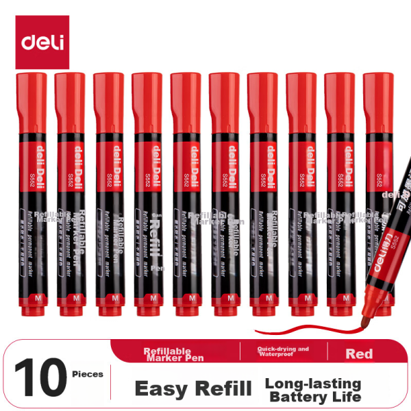 Deli thick head refillable ink marker oily big head logistics express office marker red 10 pieces/box S552