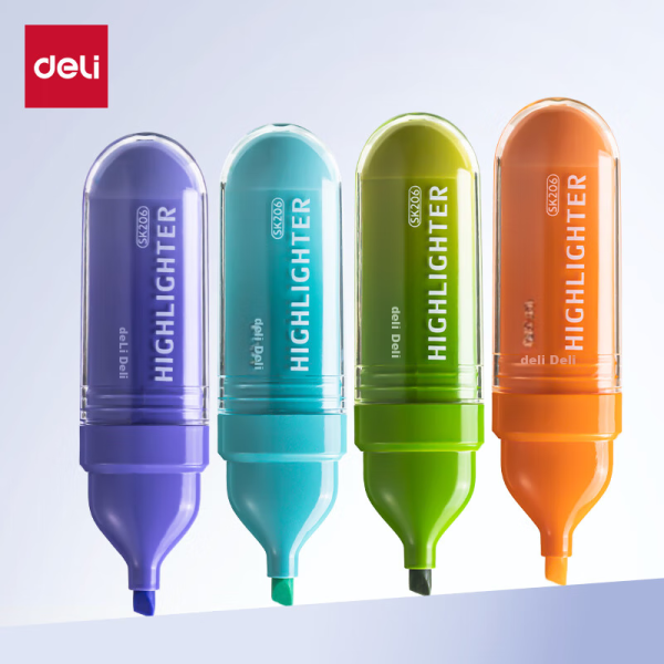 Deli soft color highlighter color eye-catching note pen handbook can use water-based marker matcha green grape 4 pieces/box SK206
