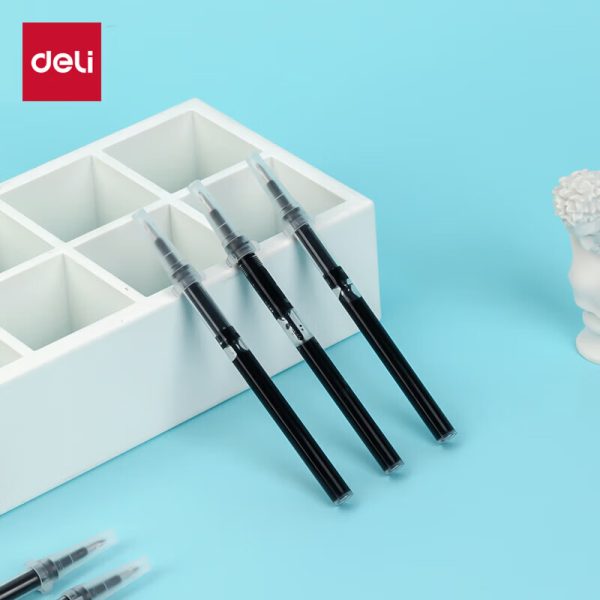 Deli (deli) new push straight liquid pen refill 0.5mm bullet head neutral pen ink flow smooth writing smooth black pen refill 10 / box SF10