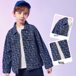 ASK JUNIOR Boys Jacket Spring Children's Letters Full Printed Casual Denim Jacket Blue 170 - Image 5