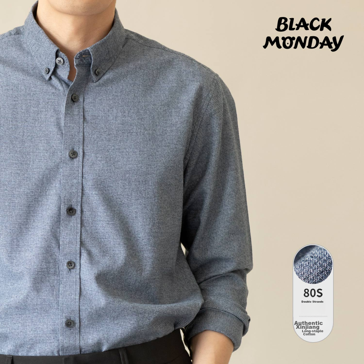 BLACKMONDAY [80 long-staple cotton] pure cotton long-sleeved shirt men's spring and autumn cotton free ironing men's casual business shirt - Image 1