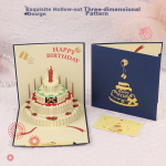 Touch Fish 3D Birthday Card New Year Gift 3D Cake Couple Confession Card Creative Music Light Message Card Letter Paper Star Blue 3D Card (with Envelope)